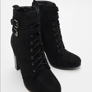 Black lace up buckle heels/booties